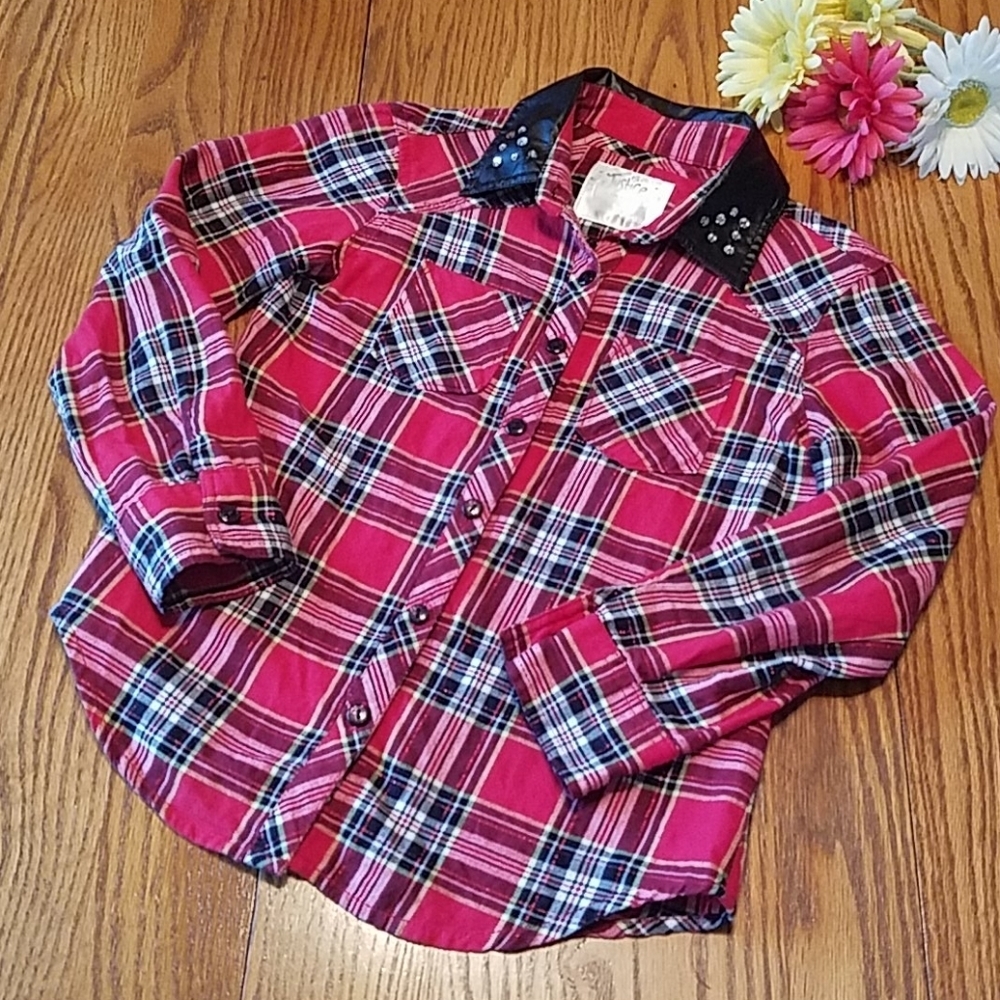 Justice plaid Versatile Button Down Shirt - Girl's 6